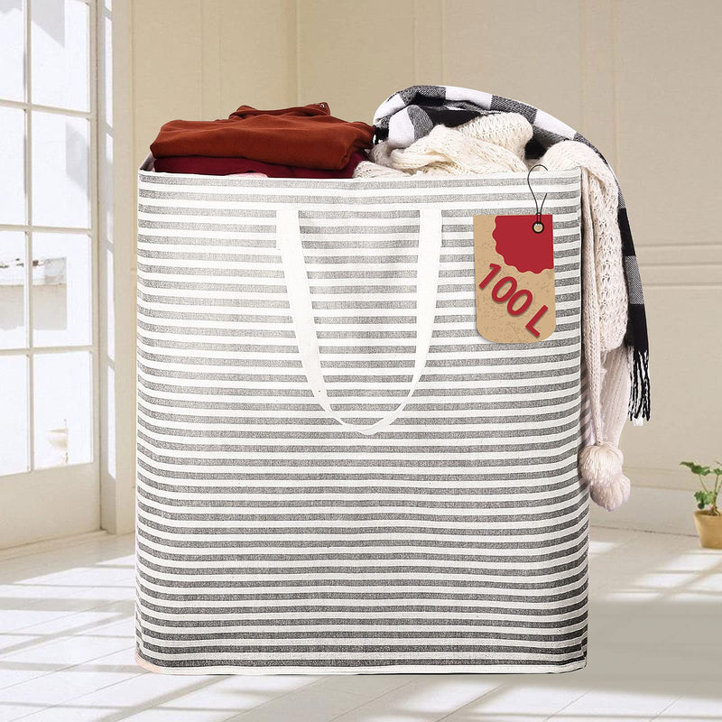 100L Freestanding Laundry Hamper Large Laundry Basket with Long Handles Collapsible Cotton Waterproof Clothes Hampers for Toys Clothes Blankets