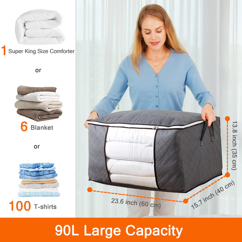 Vieshful 3 Pack Clothes Storage Bags 90L Large Capacity Clothing Organizers with Reinforced Handles Thick Breathable Fabric Foldable Underbed Containers for Bedding Comforter Blanket