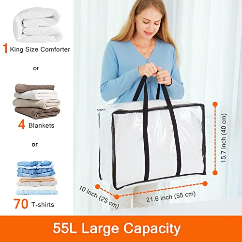 Clear Zippered Storage Bag, Plastic Vinyl Clear Storage Bag for Blanket  Clothes, Comforter, Bedding, Moving Bag with Zipper and Reinforced Handle  (4pcs)