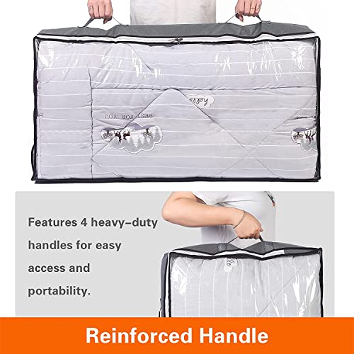 Vieshful 3 Pack Underbed Storage Bags 75L Foldable Clothes Bag Large Capacity Storage Containers with Clear Window Reinforced Handles Zippered Organizer Non-Woven for Comforters Blankets Bedding